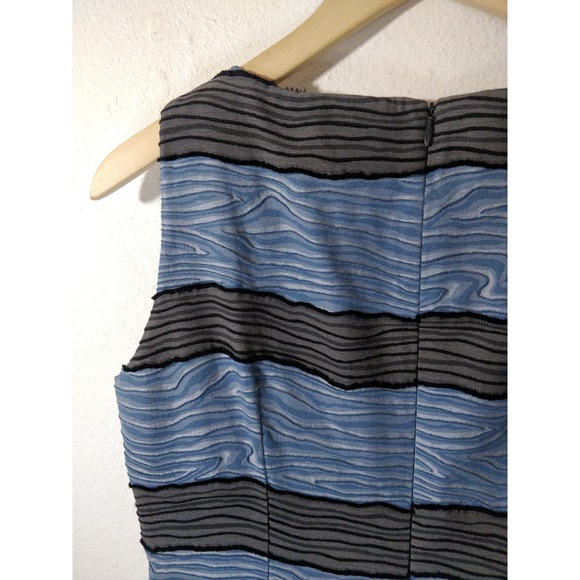 Piazza Sempione Blue Gray Striped Textured Embroidered Sleeveless Sheath Dress 6 - Picture 7 of 12